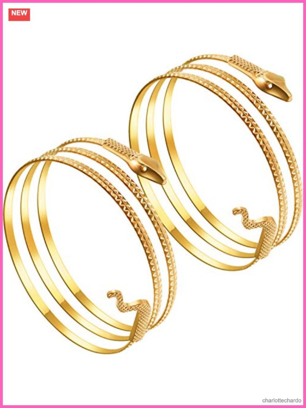 2 Pcs Egyptian Snake Arm Cuff Bracelet Gold Metal Halloween Costume Jewelry